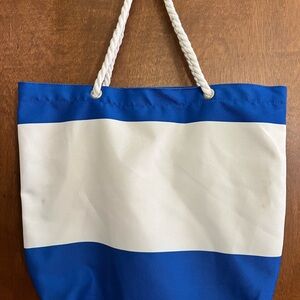 Blue and White Tote Bag with Rope Handles